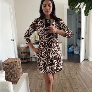 Brown and Black Wrap Sundress with Pleated Tie Front